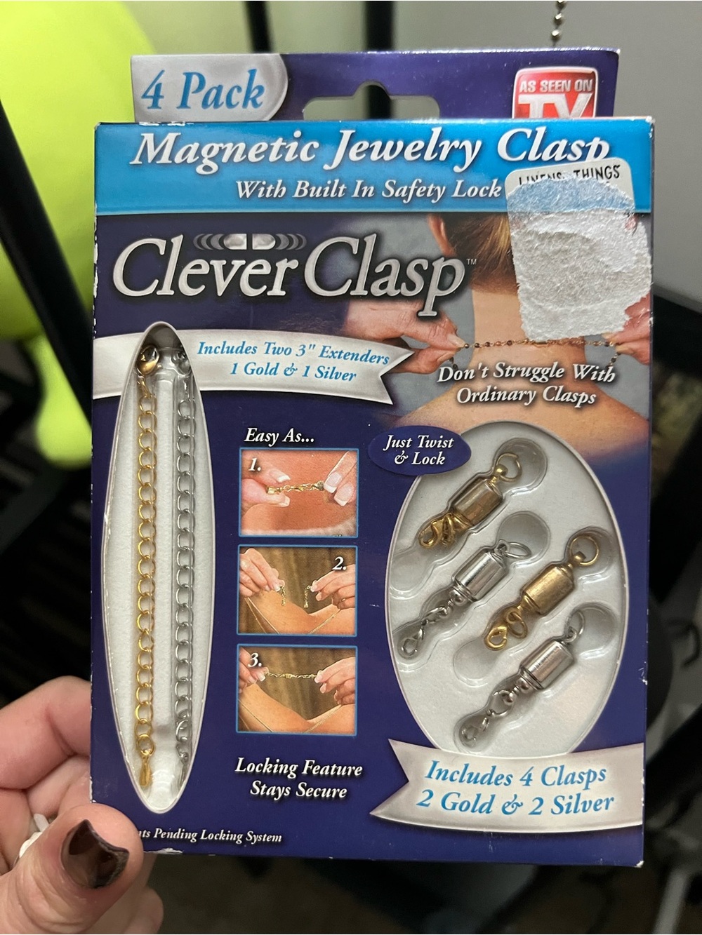 Clever Clasp Magnetic Jewelry Clasps 4 Pack Gold Silver + 3” Extenders
